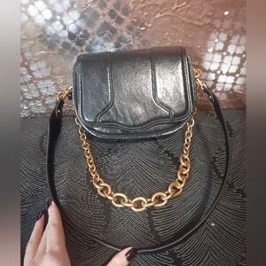 Zara Nwot Black Faux Leather Goldtone Chain Mini Shoulder Bag/ Handbag